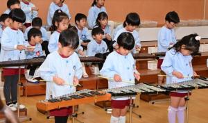 5歳児木琴鉄琴奏をしている